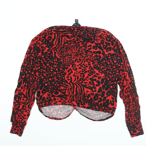 New Look Womens Red Animal Print Viscose Basic Blouse Size 14 Round Neck - Twist Detail