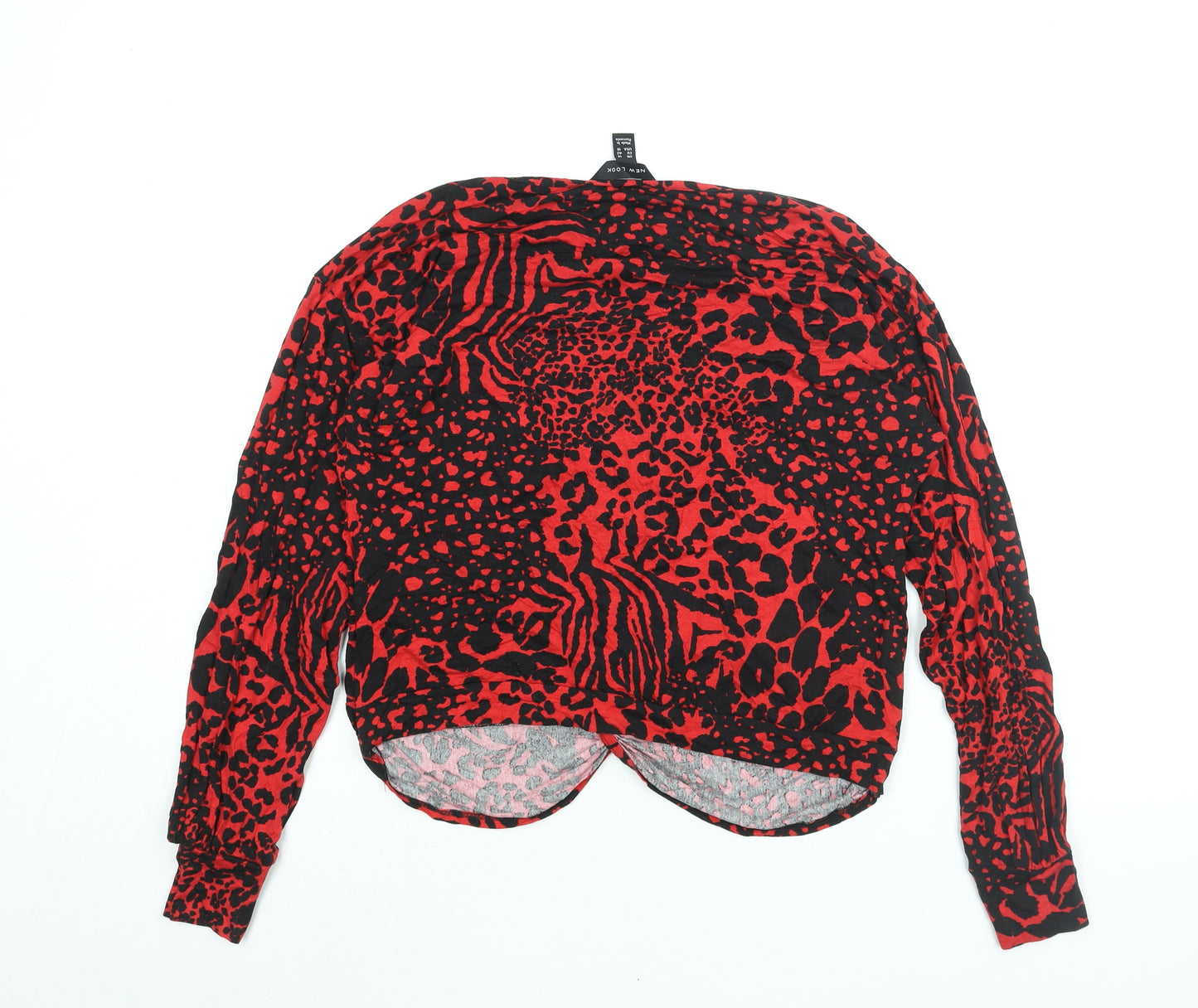 New Look Womens Red Animal Print Viscose Basic Blouse Size 14 Round Neck - Twist Detail