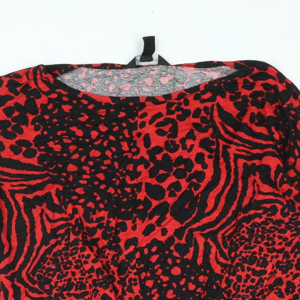 New Look Womens Red Animal Print Viscose Basic Blouse Size 14 Round Neck - Twist Detail