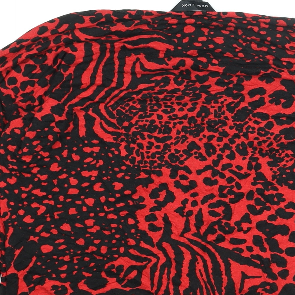 New Look Womens Red Animal Print Viscose Basic Blouse Size 14 Round Neck - Twist Detail