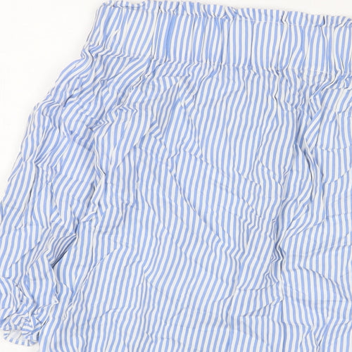 H&M Womens Blue Striped Viscose Basic Blouse Size 10 Boat Neck