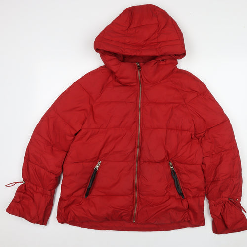 Zara Womens Red Puffer Jacket Coat Size M Zip