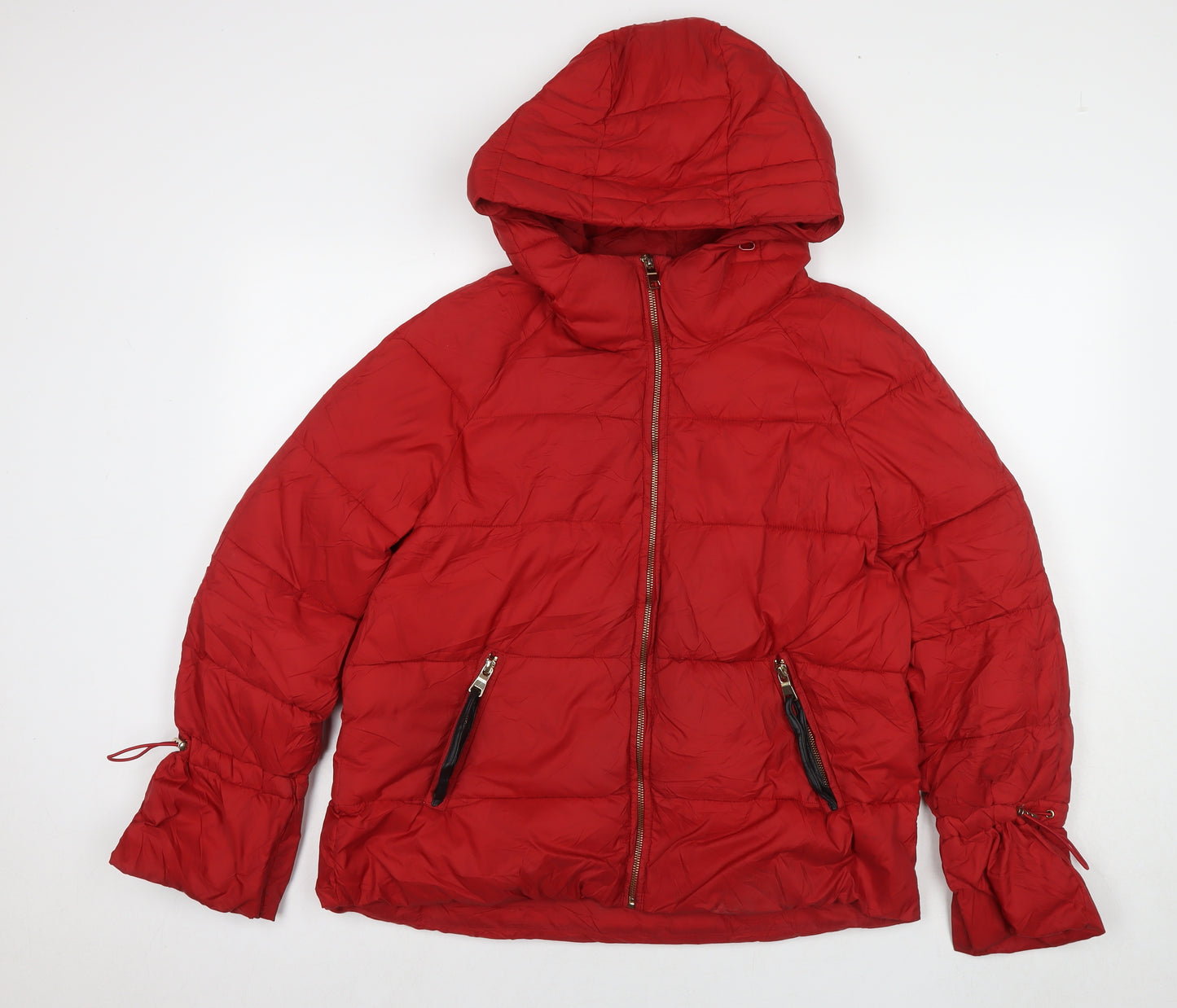 Zara Womens Red Puffer Jacket Coat Size M Zip