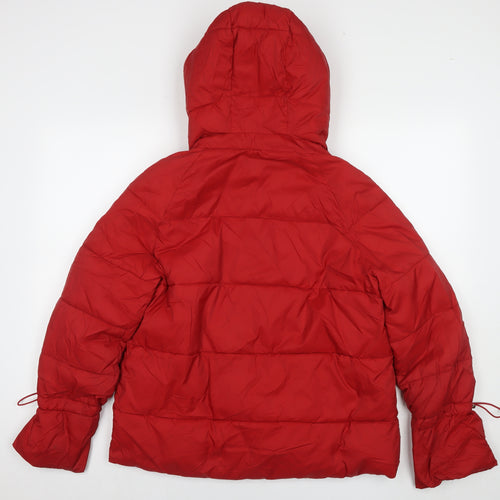 Zara Womens Red Puffer Jacket Coat Size M Zip