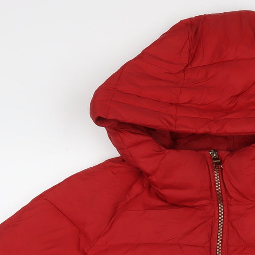 Zara Womens Red Puffer Jacket Coat Size M Zip