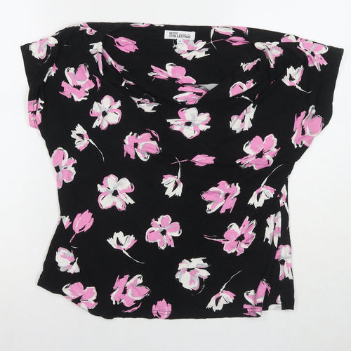 Debenhams Womens Black Floral Polyester Basic Blouse Size 14 Cowl Neck