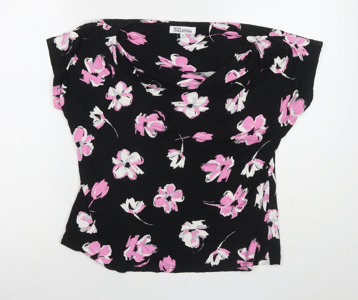 Debenhams Womens Black Floral Polyester Basic Blouse Size 14 Cowl Neck