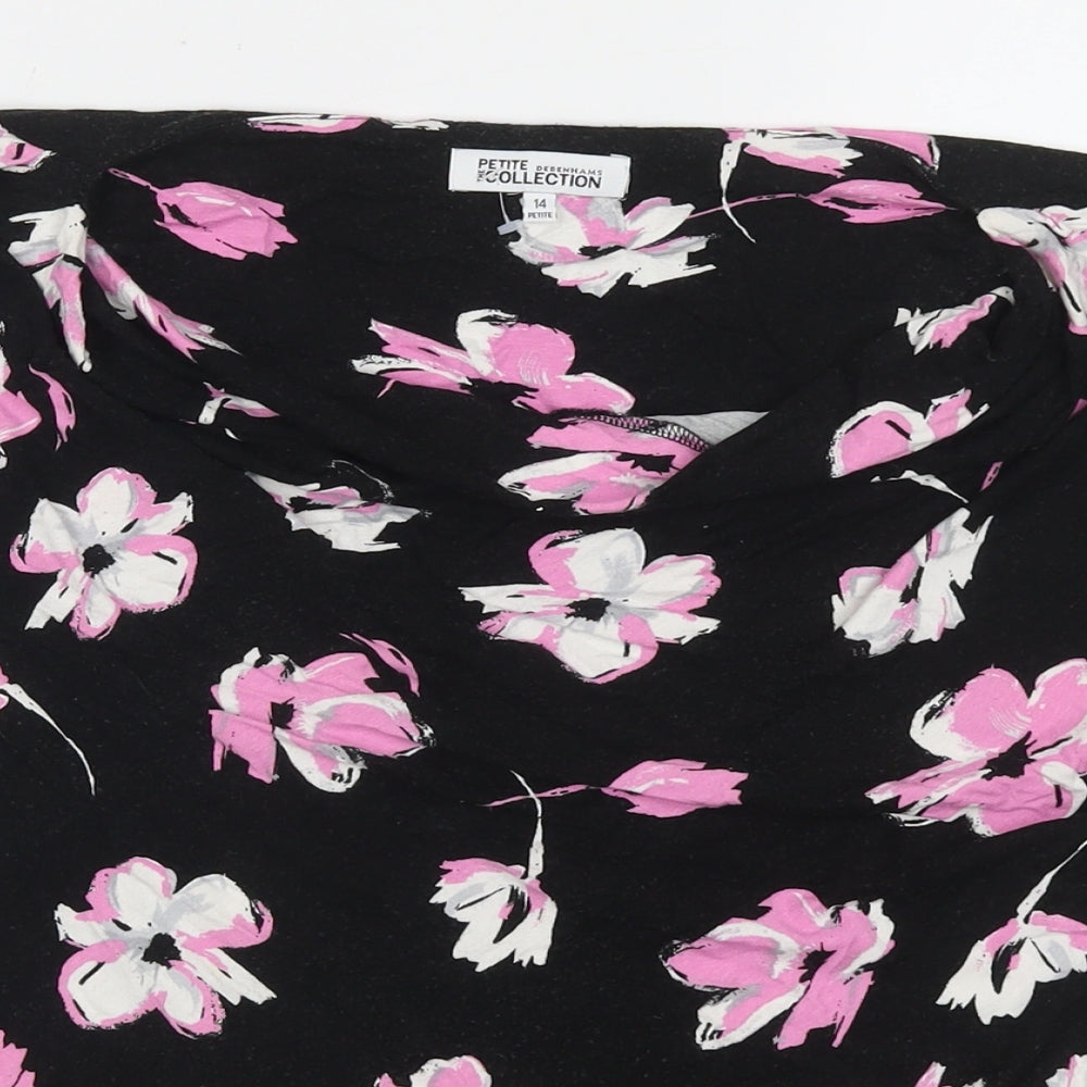 Debenhams Womens Black Floral Polyester Basic Blouse Size 14 Cowl Neck