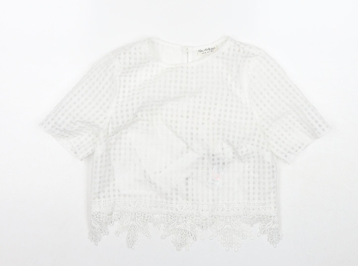 Miss Selfridge Womens White Check Polyester Basic Blouse Size 6 Round Neck