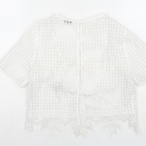 Miss Selfridge Womens White Check Polyester Basic Blouse Size 6 Round Neck