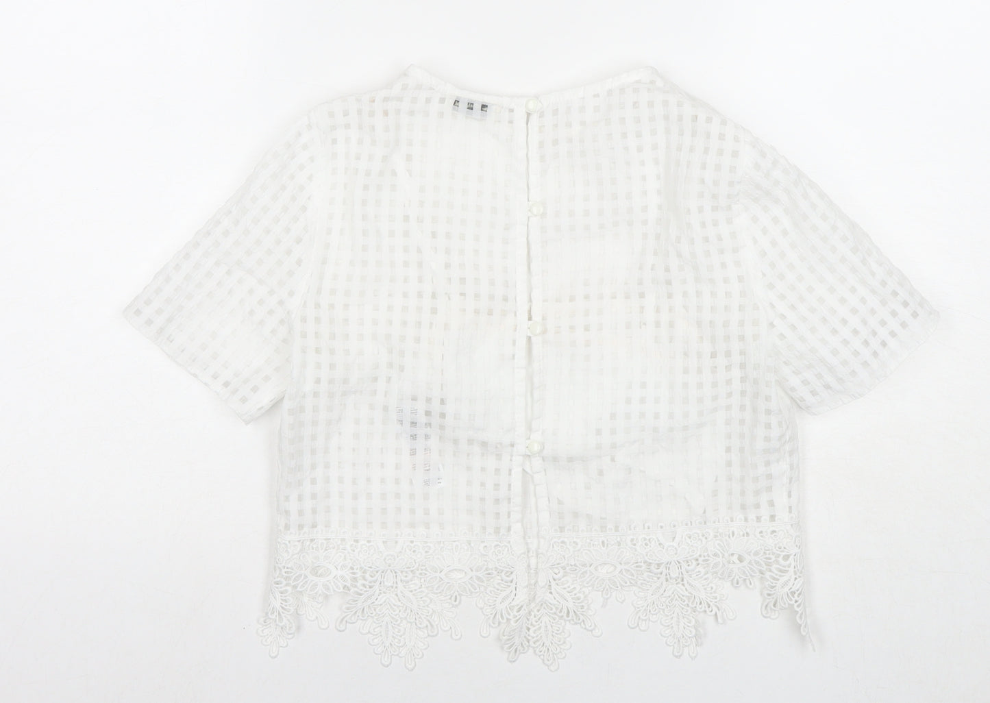 Miss Selfridge Womens White Check Polyester Basic Blouse Size 6 Round Neck