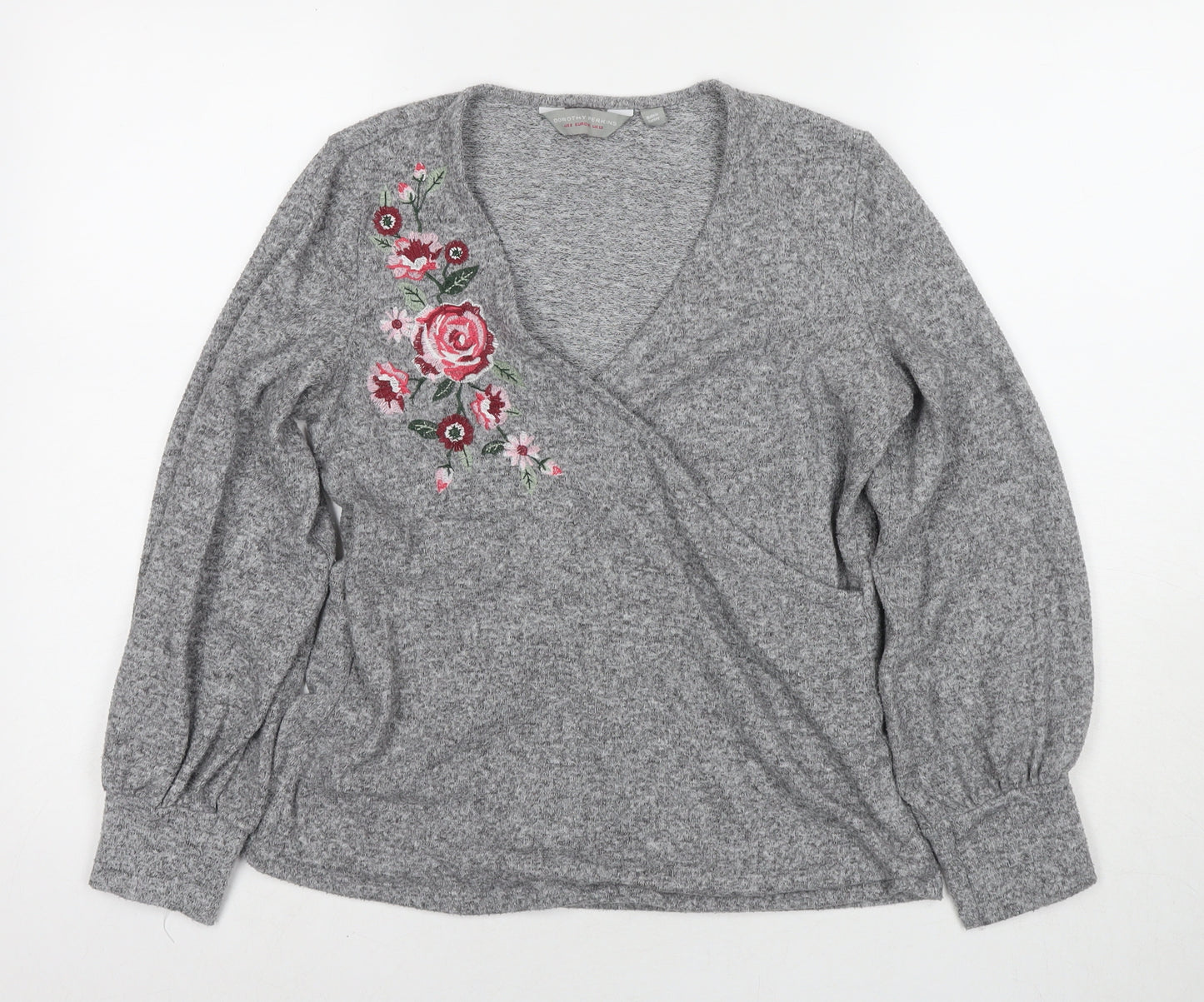 Dorothy Perkins Womens Grey V-Neck Polyester Pullover Jumper Size 12 - Flowers