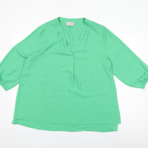 Via Appia Womens Green Polyester Basic Blouse Size 14 V-Neck