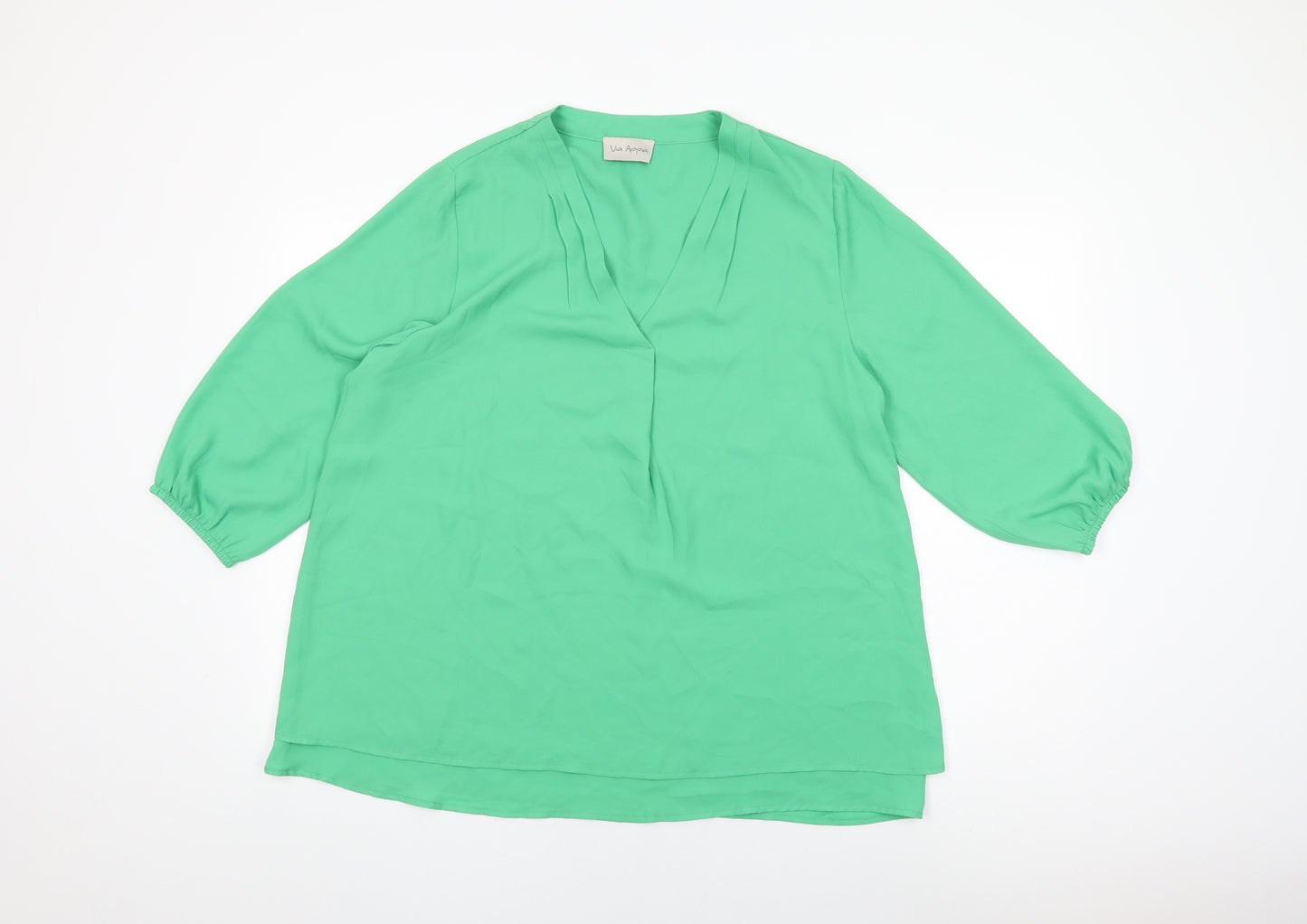 Via Appia Womens Green Polyester Basic Blouse Size 14 V-Neck