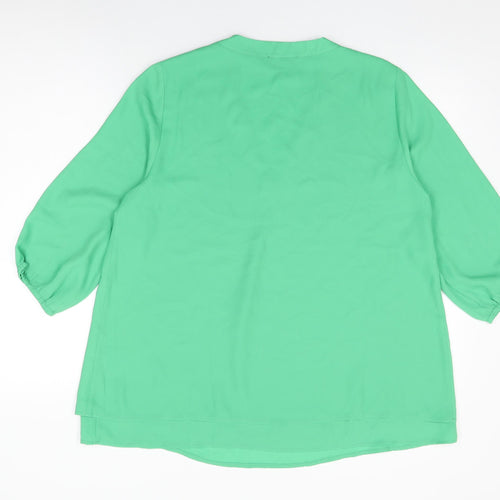 Via Appia Womens Green Polyester Basic Blouse Size 14 V-Neck