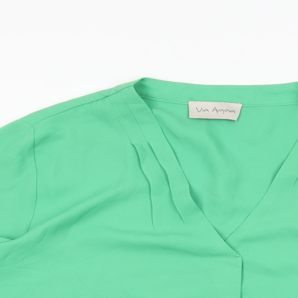 Via Appia Womens Green Polyester Basic Blouse Size 14 V-Neck