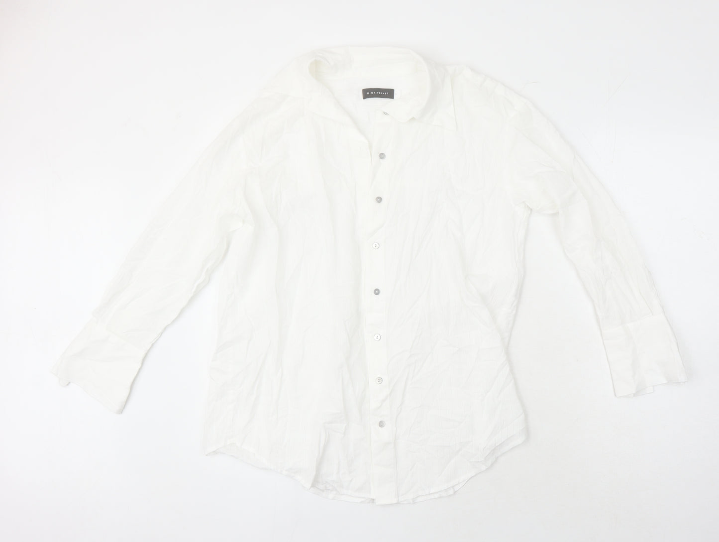 Mint Velvet Womens White 100% Cotton Basic Blouse Size S Collared