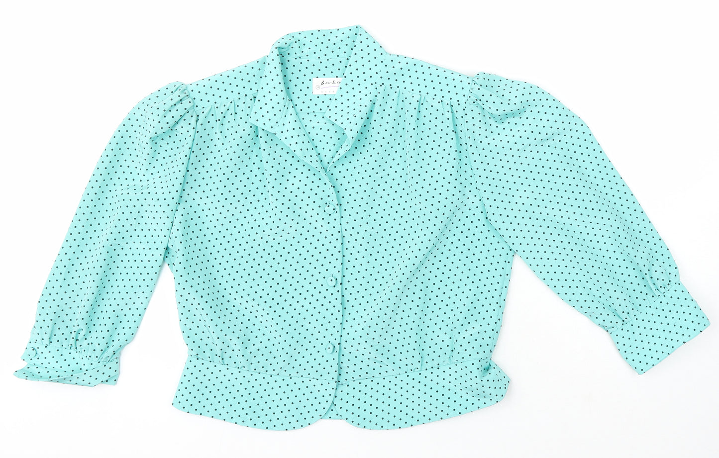 Berkertex Womens Green Polka Dot Polyester Tunic Blouse Size 14 Collared