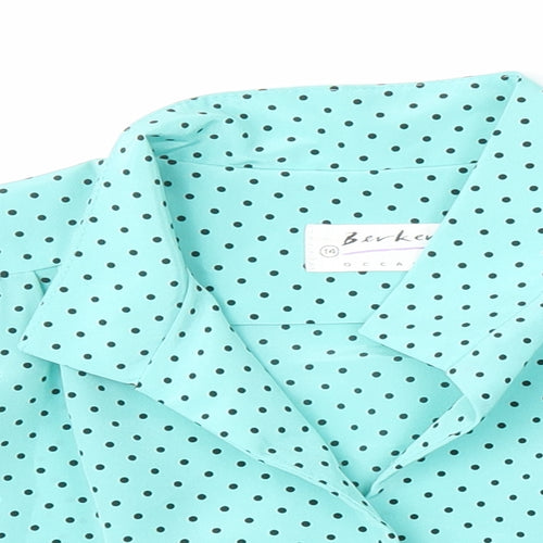 Berkertex Womens Green Polka Dot Polyester Tunic Blouse Size 14 Collared