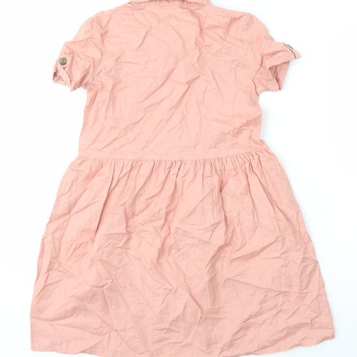 H&M Girls Pink 100% Cotton A-Line Size 9-10 Years Collared