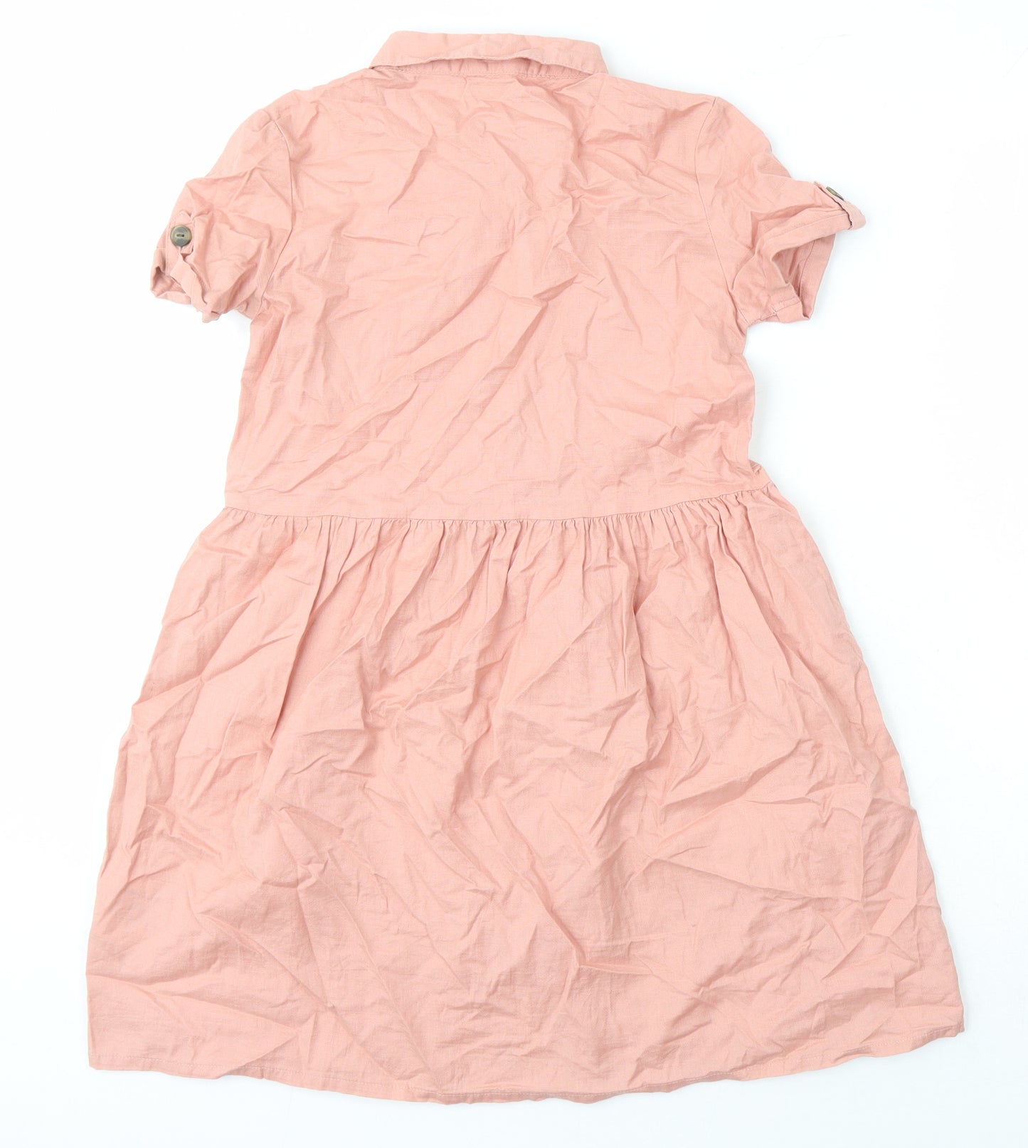 H&M Girls Pink 100% Cotton A-Line Size 9-10 Years Collared