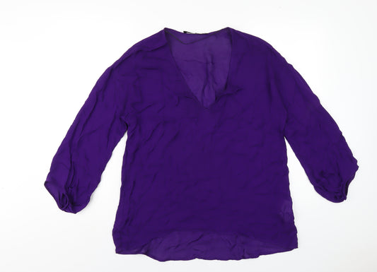 Zara Womens Purple Silk Basic Blouse Size M V-Neck