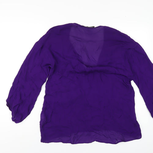 Zara Womens Purple Silk Basic Blouse Size M V-Neck