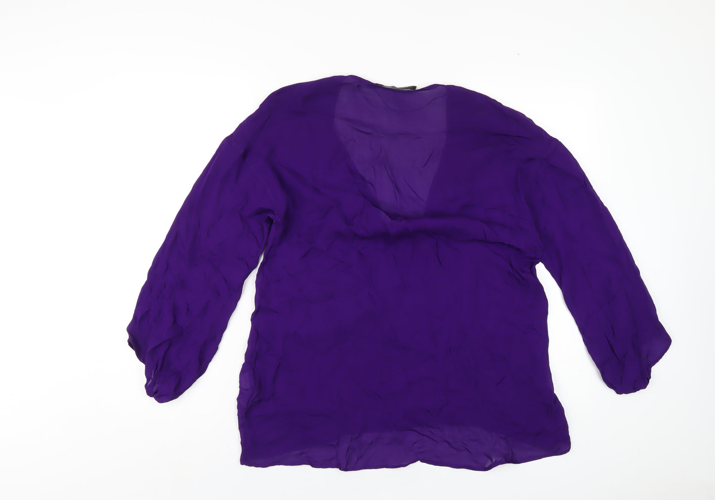 Zara Womens Purple Silk Basic Blouse Size M V-Neck