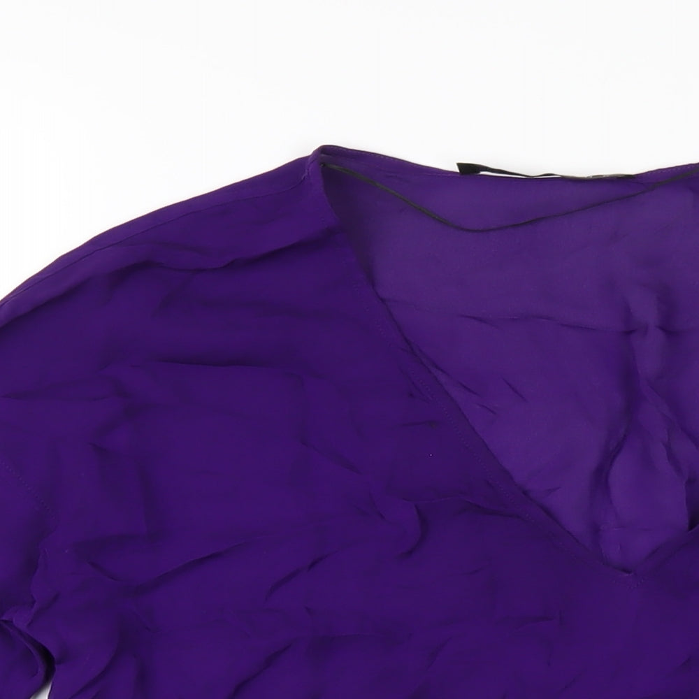 Zara Womens Purple Silk Basic Blouse Size M V-Neck