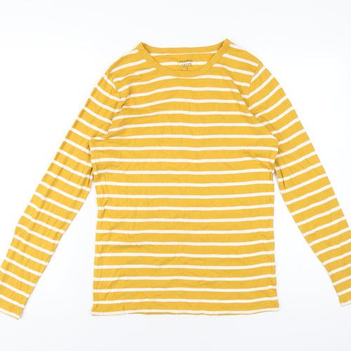 Gap Womens Yellow Striped Cotton Basic T-Shirt Size L Round Neck