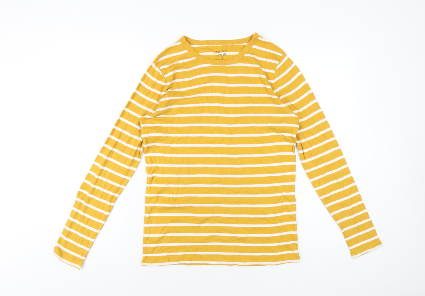 Gap Womens Yellow Striped Cotton Basic T-Shirt Size L Round Neck