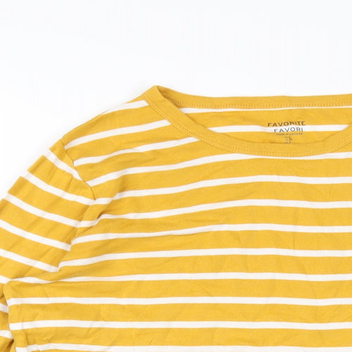 Gap Womens Yellow Striped Cotton Basic T-Shirt Size L Round Neck