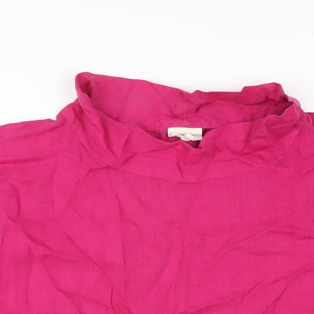 EAST Womens Pink Linen Basic T-Shirt Size S Mock Neck