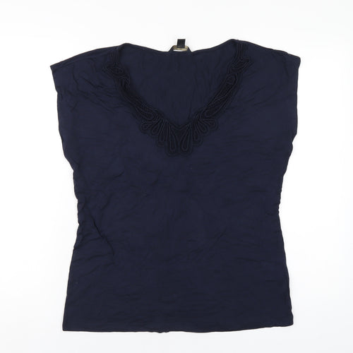 Banana Republic Womens Blue Viscose Basic T-Shirt Size L V-Neck