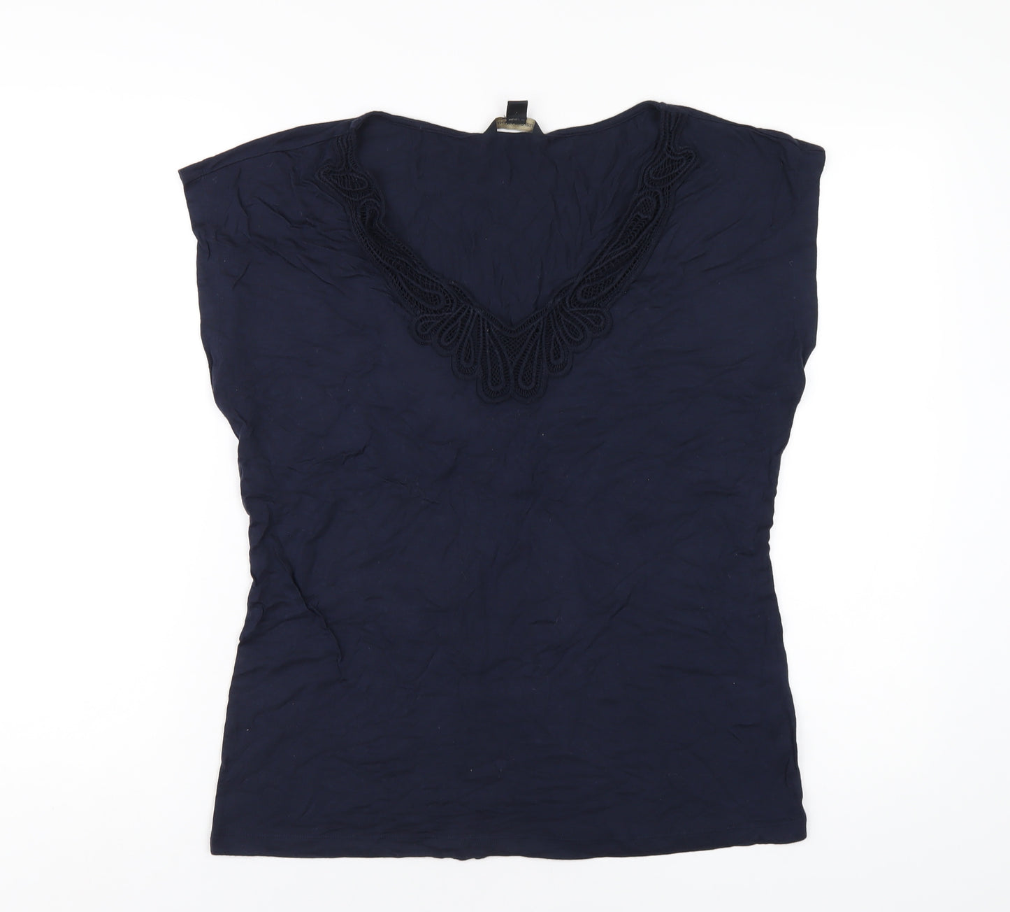 Banana Republic Womens Blue Viscose Basic T-Shirt Size L V-Neck