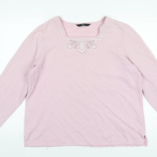 Bonmarché Womens Pink Polyester Basic T-Shirt Size L Square Neck