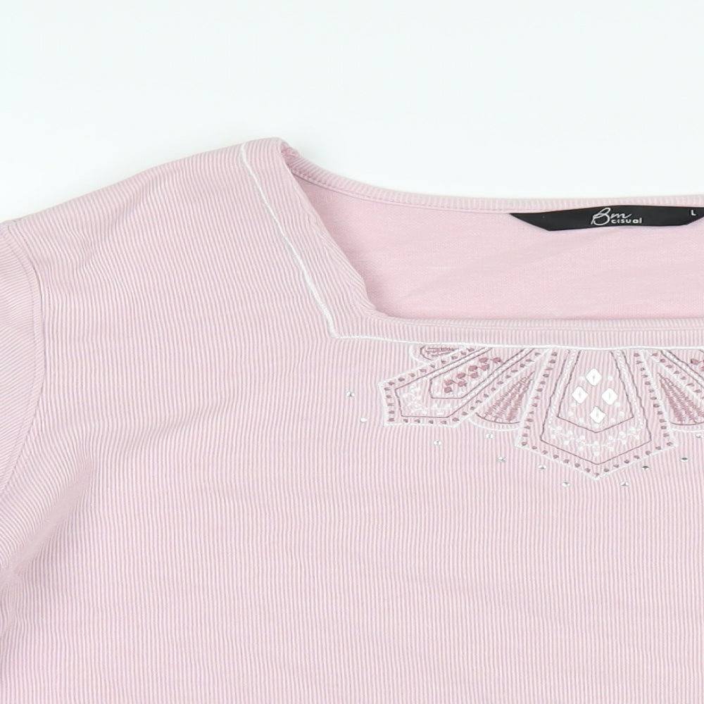 Bonmarché Womens Pink Polyester Basic T-Shirt Size L Square Neck