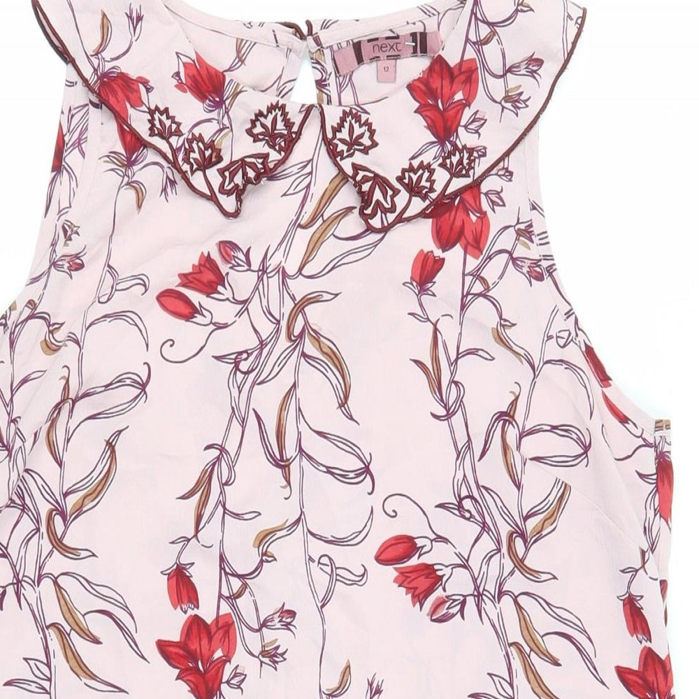 NEXT Womens Pink Floral Polyester Basic Blouse Size 12 Collared