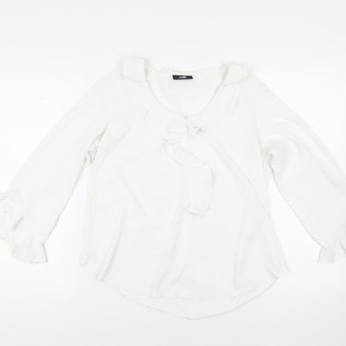 Wallis Womens White Polyester Basic Blouse Size 12 Collared - Ruffle