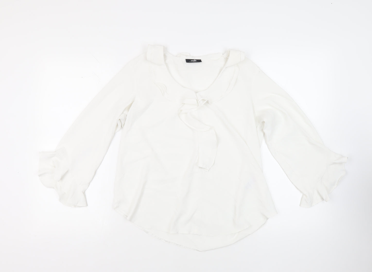 Wallis Womens White Polyester Basic Blouse Size 12 Collared - Ruffle