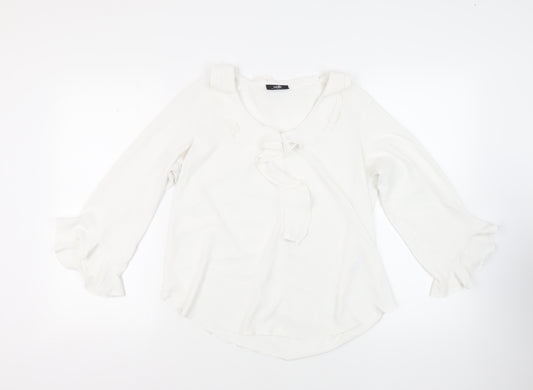 Wallis Womens White Polyester Basic Blouse Size 12 Collared - Ruffle