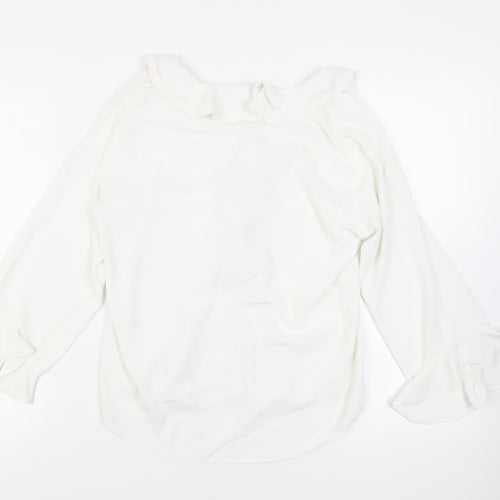 Wallis Womens White Polyester Basic Blouse Size 12 Collared - Ruffle