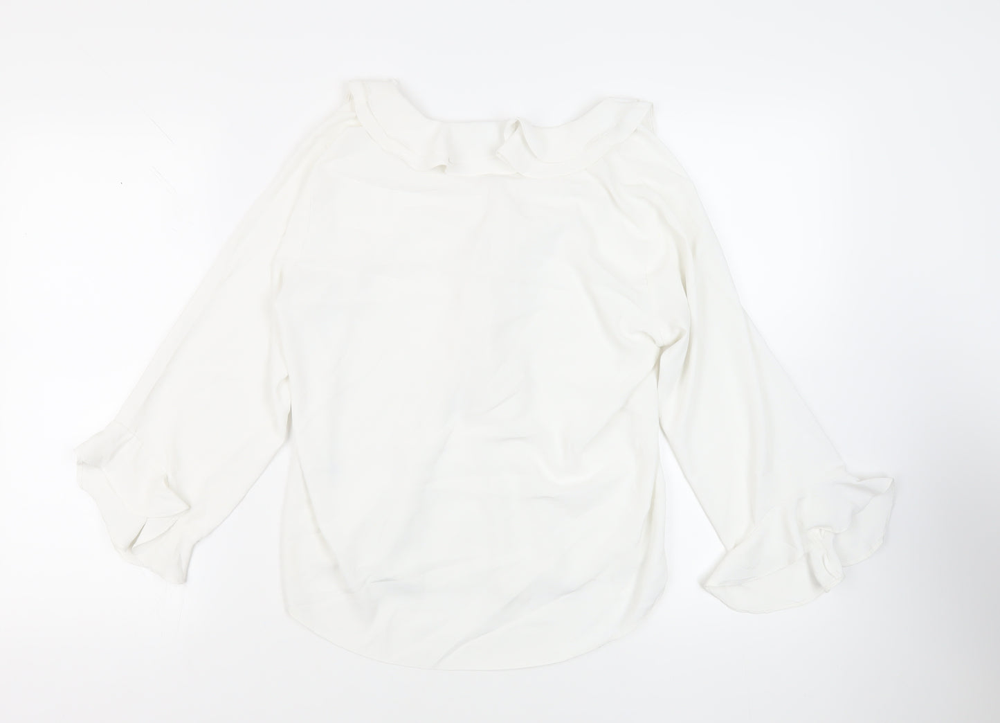 Wallis Womens White Polyester Basic Blouse Size 12 Collared - Ruffle