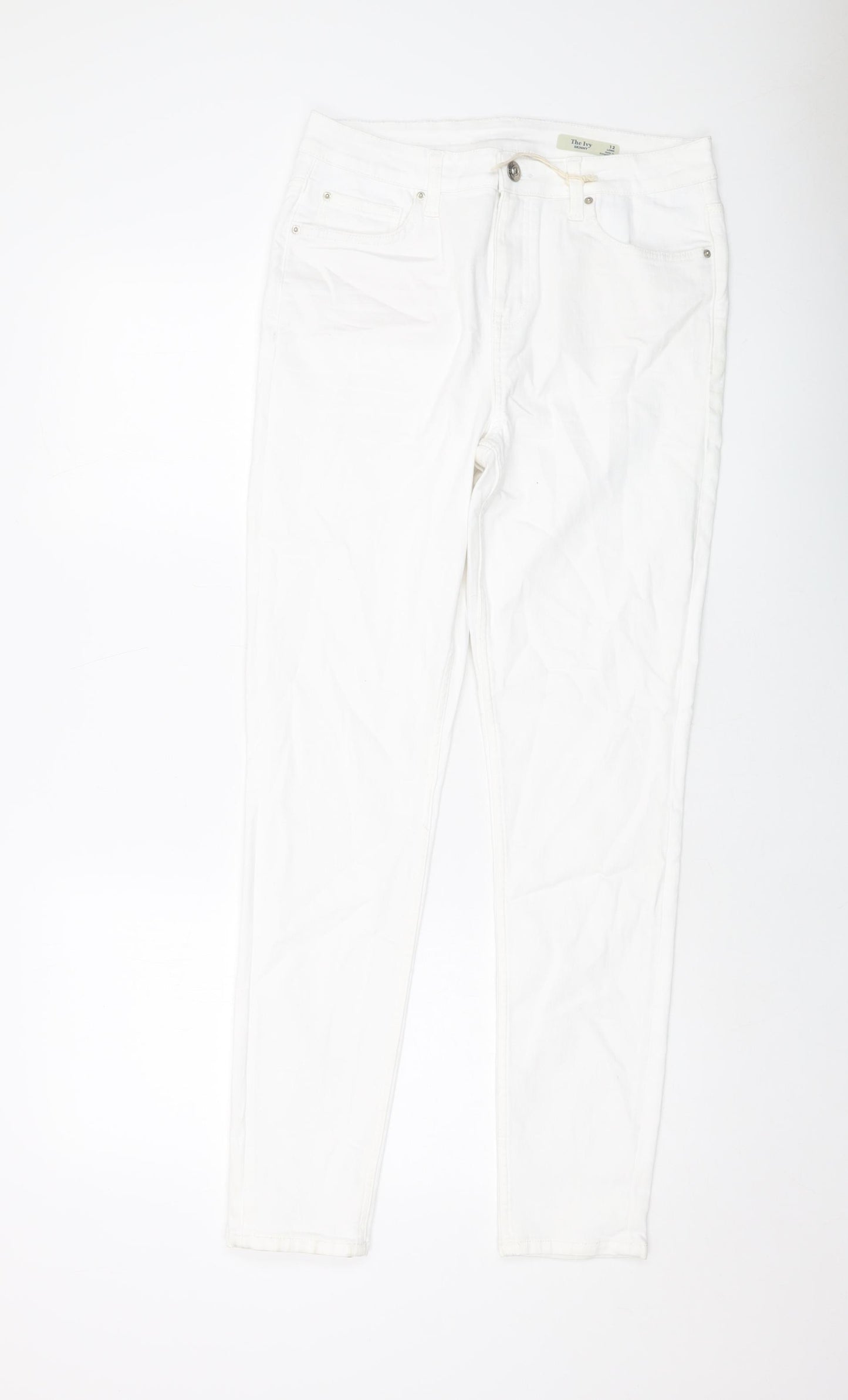 Marks and Spencer Womens White Cotton Skinny Jeans Size 12 L29 in Regular Button