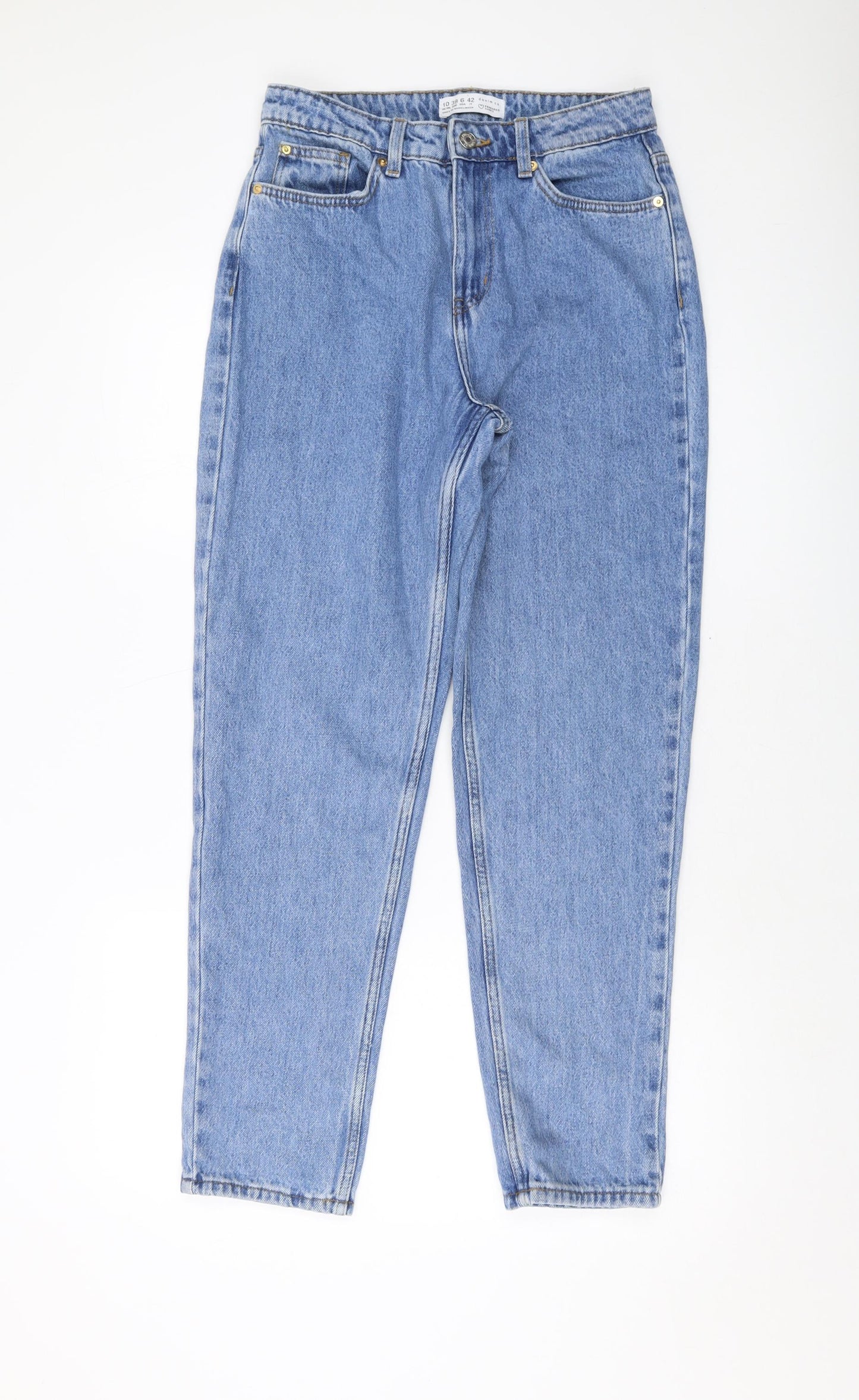 Denim & Co. Womens Blue Cotton Mom Jeans Size 10 L28 in Regular Button