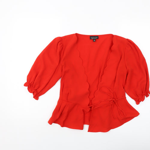 Topshop Womens Red Polyester Wrap Blouse Size 6 V-Neck