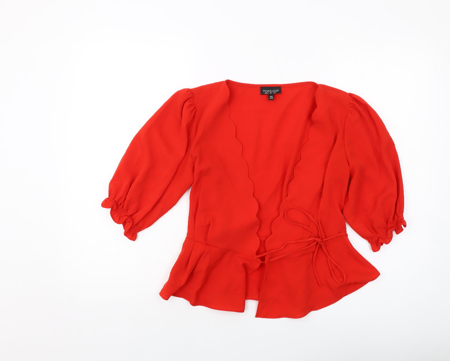 Topshop Womens Red Polyester Wrap Blouse Size 6 V-Neck