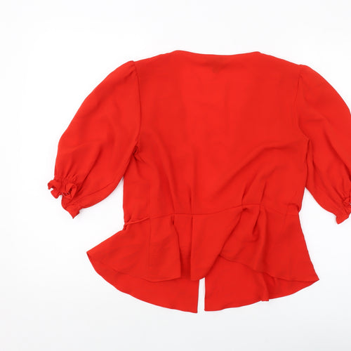 Topshop Womens Red Polyester Wrap Blouse Size 6 V-Neck