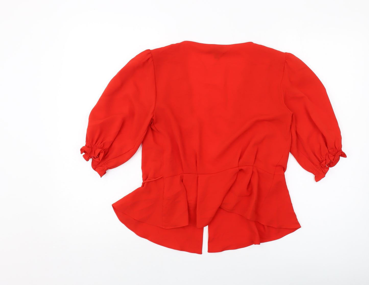 Topshop Womens Red Polyester Wrap Blouse Size 6 V-Neck