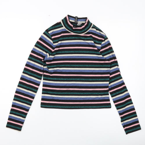 H&M Womens Multicoloured Striped Polyester Basic Blouse Size M Mock Neck